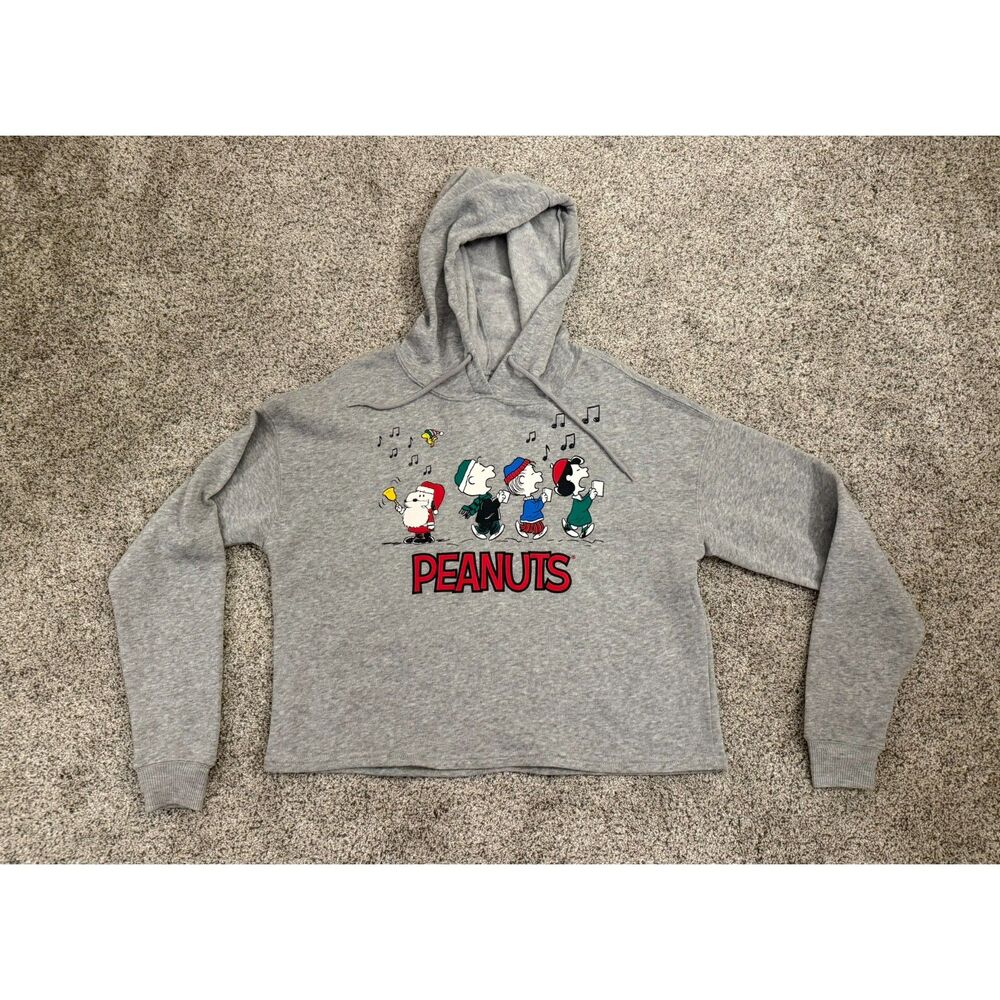 Peanuts Snoopy Christmas Crop Sweatshirt Hoodie Sz L